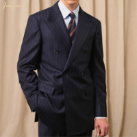 Costume deux pièces de luxe pour homme, rayé marine, double boutonnage, en tissu TR extensible, lavable en machine, coupe ajustée, pour affaires