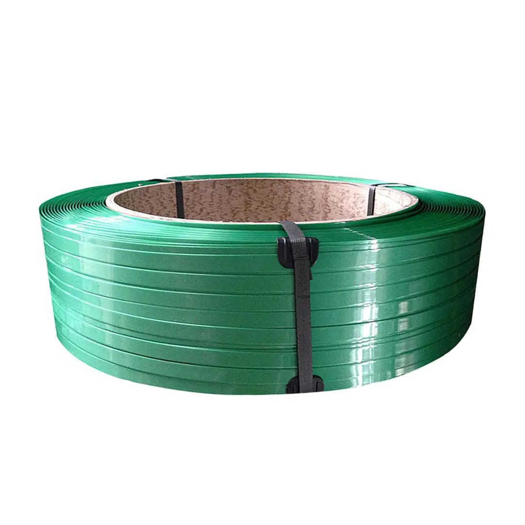 High tensile strength plastic polyester strap embossed smooth green PET strapping roll