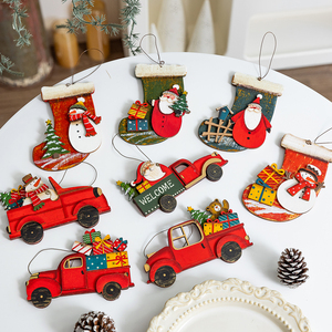 <b>Christmas</b> Decorative Wooden Little Bear Car <b>Small</b> Pendant Snowman Gift Socks <b>Tree</b> Ornament European and American Style - Product Image 3
