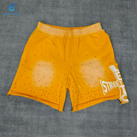 Shorts de survêtement amples personnalisés pour hommes BENTURA Streetwear, avec broderies et strass délavés en French Terry, idéaux pour le sport et la gym
