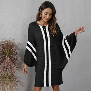 Usine personnalisée dames hiver manches chauve-souris couleur bloc tricot longue robe <span class=keywords><strong>pull</strong></span> pour les femmes - Product Image 1