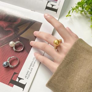 Fashion Jewelry Eco-friendly Copper Gold Plated Women's 12mm Shell Pearl Minimalist Band <b>Rings</b> for Feminine Daily Elegant - Product Image 6