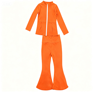 कस्टम लोगो के नाम बच्चों के फिटनेस कपड़ों के रंग के रंग-रंग के कपड़े पहने हुए पैंट फुल ज़िप जैकेट जिम सक्रिय 2 पीस वर्कआउट - Product Image 4