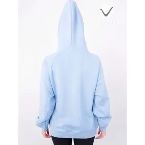 Sudadera Larga con Capucha para Mujer Vetega, Azul, Poliéster, Alta Elasticidad, con Bolsillo Tipo Canguro, Hombros Caídos, Cordón Ajustable - Product Image 2