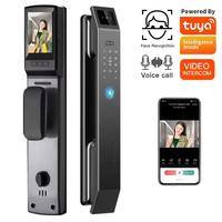 Aiendi TUYA 3D Reconocimiento facial y de huellas dactilares Cerradura inteligente Cámara de puerta delantera habilitada para WiFi con tecnología de código digital