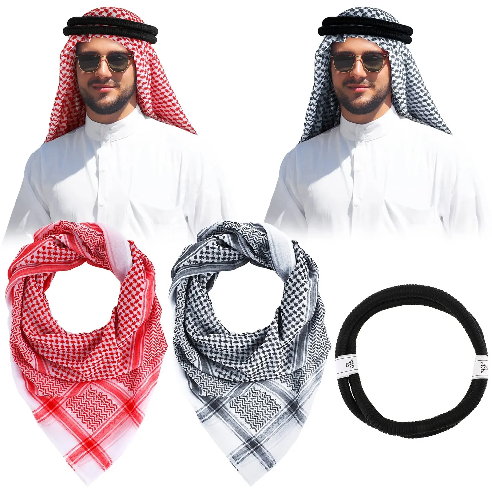 2024 muslimisch stilvoll klassisch langer stil kopftuch Polyester Jacquard 52*52 Zoll Viereck arabisch Keffiyeh Kopftuch für Herren