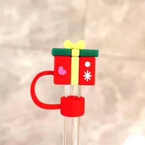 Protège-pailles anti-poussière en silicone/PVC de 0,4 pouce pour gobelets de 30/40 oz avec poignées, motifs variés, embouts de 10 mm, usage commercial, Noël - Product Image 2