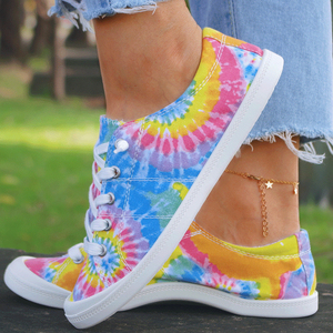 Zapatillas de lona transpirables y antideslizantes con cordones de mezclilla multicolor de alta calidad, estilo gipsy, con forma de barco y diseño de arcoíris. - Product Image 4