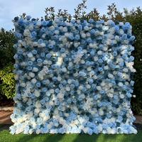 Panel Dinding Bunga Buatan 3D Mawar Biru Lembut, Peony, dan Ranunculus untuk Dekorasi Pesta Pernikahan