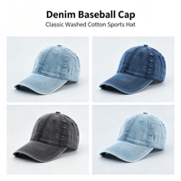 Casquette de baseball vintage non structurée à 6 panneaux en denim délavé plissé, avec broderie ou impression de logo personnalisé, vente en gros