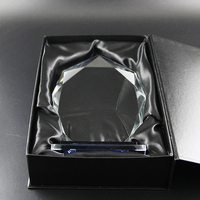 Trophée en verre transparent K9 vierge de forme personnalisée de haute qualité HDW Crystal Glass Awards Trophées avec base bleue ou noire