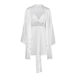 ชุดนอนผ้าซาตินลูกไม้สำหรับผู้หญิง รุ่นบางเบา สำหรับฤดูใบไม้ร่วง/ฤดูหนาว ชุดคลุม/เดรสสายเดี่ยวแขนยาว เซ็กซี่ ชุดนอนสองชิ้น - Product Image 5