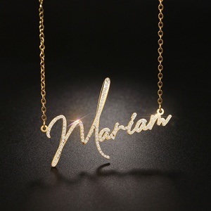 Dropshipping POD Gold Plated Personalized Simple <b>Name</b> Pendant Necklace Cubic Zirconia Diamond Pave Setting Women's Everyday Wear - Product Image 2