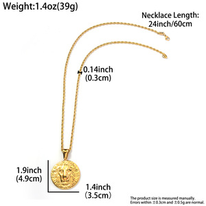 Pendentif Collier Homme Tête de Lion Rond Personnalisable en Acier Inoxydable 316L Plaqué Or 18K avec Chaîne Épaisse Torsadée - Product Image 6