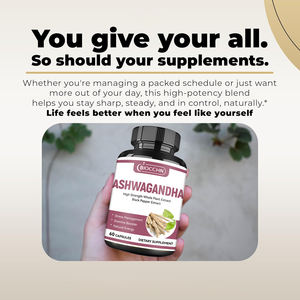 스트레스 해소, 기분 지원, 에너지 및 집중을위한 비건 보충제로 후추 추출물과 OEM 유기농 Ashwagandha 캡슐 - Product Image 2