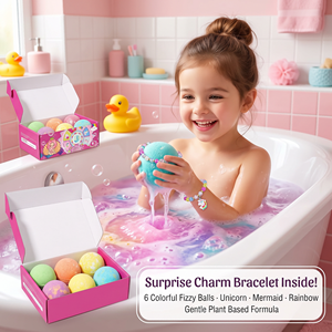 Set de Bombas de Baño Personalizadas con Dijes Sorpresa para Niñas, 6 Piezas, Bolas Efervescentes Coloridas Hechas a Mano con Diseño de Unicornio y Sirena, en Caja de Regalo - Product Image 4