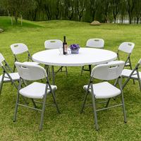 Großhandel Runder Weißer 1,5m Tisch-Set Moderner Klappbarer Bjflamingo Tisch 5ft Runder Outdoor-Esstisch mit Stahlstühlen