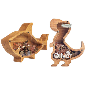 High Quality Wooden Letter Money Saving Box For Coin Collection Animal Shaped Pattern Transparent Piggy Bank