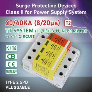 Telebahn kema 275V 20ka 40kA 65kA T2 3P + N ba giai đoạn AC SPD thiết bị bảo vệ tăng - Product Image 3
