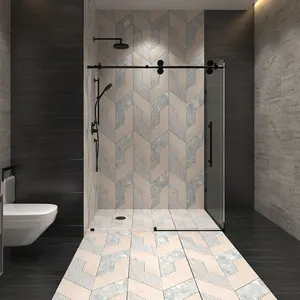 Großhandel 2-Roller rahmenlose Glas Duschraum Trennwand 10mm quadratischen Stil Schiebetür Badezimmer tragbar und einfaches Design