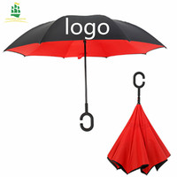 Parapluie inversé double couche coupe-vent coloré avec poignée en C, disponible en stock, personnalisable avec logo
