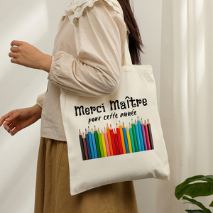 Bolso de hombro personalizado de lona con diseño de agradecimiento a los profesores de <span class=keywords><strong>Francia</strong></span>, bolso de compras reutilizable para mujer, para viajes - Product Image 4