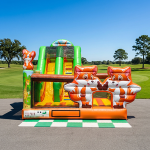 Château gonflable à thème zoo avec toboggan - Château de saut commercial pour parcs d'attractions et fêtes d'enfants - Product Image 1