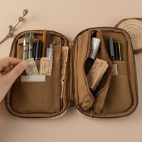 Pochette matelassée en velours côtelé marron noyer, grande capacité, étui de voyage imperméable pour pinceaux et crayons avec fermeture éclair, style tendance