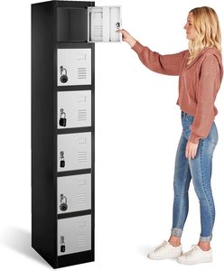 71" Heavy-Duty Steel <b>Locker</b> Cabinet (6-Door 6-Tier) - Secure Storage for School <b>Lockers</b>, Office Employee, Gym & Home - Product Image 6