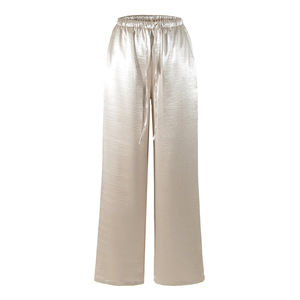 Nuovi <span class=keywords><strong>Pantaloni</strong></span> Primaverili Stile Europeo e Americano Vintage, <span class=keywords><strong>Pantaloni</strong></span> <span class=keywords><strong>Lunghi</strong></span> a Gamba Larga con Vita Elastica in Raso per <span class=keywords><strong>Donna</strong></span> - Product Image 5