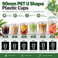 Gobelets en plastique PET en forme de U de 90 mm, 10 oz, 12 oz, 14 oz, 16 oz, 20 oz, 24 oz, gobelets jetables transparents avec couvercles, gobelets pour boissons froides, gobelets pour café glacé