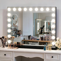 Miroir de Maquillage Carré Tactile 21 LED Grossissant 100x80 cm avec Cadre Métallique et Éclairage 3 Couleurs, Fonctionnalités Personnalisables