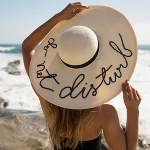Sombrero de Lentejuelas Bordado Personalizado para Mujer, Sombrero de Ala Ancha, Sombrero de Paja de Papel Flexible para Viajar en La Playa, con Logotipo Personalizado