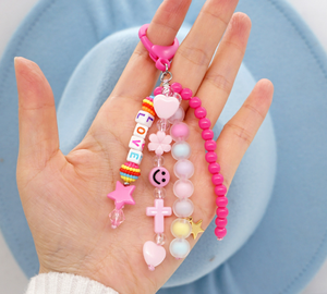Porte-clé Boho avec lettres initiales, dessin animé coloré, cœur, étoile, visage souriant, fleur, paix, croix, porte-clé perlé, porte-sac, nouvel arrivage, <span class=keywords><strong>2022</strong></span> - Product Image 5