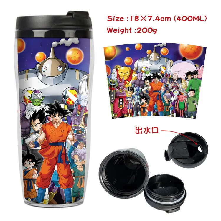 30 desain Jepang panas baru botol air karakter kartun DBZ Anime lapisan ganda cangkir teh sensitif panas cangkir plastik hadiah anak-anak