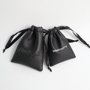 Wholesale Custom Logo Pu Leather <b>Drawstring</b> <b>Bags</b> Jewelry Gifts Storage <b>Waterproof</b> Black Dust <b>Bag</b> for Data Cable and Earphone - Product Image 1