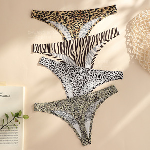 <span class=keywords><strong>Culotte</strong></span> string sexy respirante en nylon et coton, motif léopard, style européen et américain, pour femme, en soie glacée, fine, pour l'été - Product Image 2