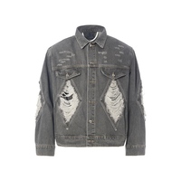 Veste en jean Y2K décontractée surdimensionnée personnalisée, anti-rétrécissement, en denim épais, imperméable, style streetwear, veste bomber hip-hop