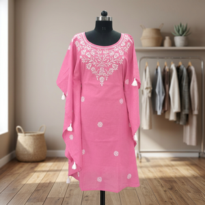 Premium Cotton Chikankari <b>Kaftan</b> for <b>Women</b> Hand Embroidered Indian <b>Kaftan</b> Dress Loose Fit Summer Resort Wear Wholesale Supplier - Product Image 3