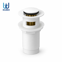 Vanne de vidange escamotable blanche pour lavabo, G 1 1/4, corps fileté rond avec siphon anti-odeur en laiton à clic-clac