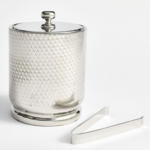 Seau à glace en acier inoxydable texturé avec couvercle et pince, élégant récipient refroidisseur de boissons pour hôtel, bar, restaurant, traiteur - Product Image 2