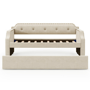 <span class=keywords><strong>Lit</strong></span> <span class=keywords><strong>gigogne</strong></span> Willsoon en tissu beige avec capitonnage et garniture à clous, cadre de <span class=keywords><strong>lit</strong></span> d'appoint escamotable avec support à lattes - Product Image 5