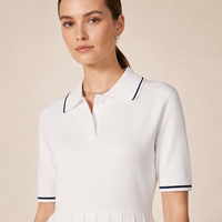 Robe pull d'été plissée à col polo en mélange de rayonne à manches courtes pour femme, marque privée