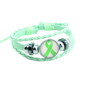 2404 Handmade Braided Personalized Custom Ribbon Charm Bracelet Breast Cancer Awareness Bracelets