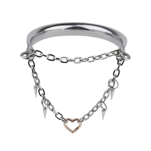 Gothic Fetish Gear for Adult Sex Cosplay Metal <b>Collar</b> for Couple Slave Game Stainless Steel Locking Choker with Traction Leather - Product Image 2