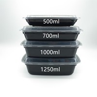 Bulkverpakking Zwarte Magnetronbestendige Voedselcontainers, 3-Vaks Stapelbaar Wegwerpbaar Plastic Meal Prep