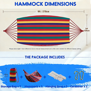 <span class=keywords><strong>Hamac</strong></span> portable en toile rayée Zoshine, <span class=keywords><strong>hamac</strong></span> de camping double pour l'extérieur avec sangles d'attache aux arbres et sac de transport, <span class=keywords><strong>hamac</strong></span> de jardin robuste - Product Image 3