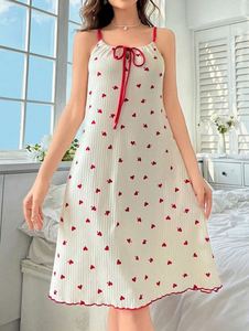 Camisón con Estampado de Corazones Sfy-y1469, Camisón sin Mangas para Chicas Bonitas, Conjunto de Pijama con Lazo - Product Image 3