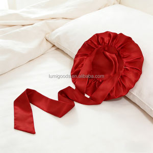 <span class=keywords><strong>LUMI</strong></span> Bonnet de nuit en satin de soie double couche coloré avec lien pour cheveux longs - Bandeau large 36x36cm - Product Image 3