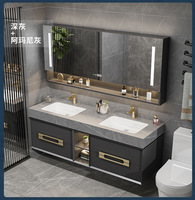 Lavabo de salle de bain moderne mural en bois, meubles de salle d'eau à Double évier étanches